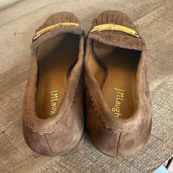 J.McLaughlin Brown Suede Fringe Loafers Block Heel Bamboo Bit Womens 6.5 - Picture 7 of 7